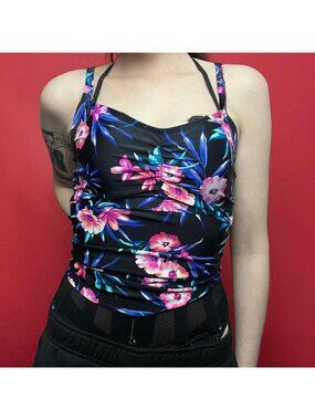 Floral print bikini tank top with cups 🩷🖤​